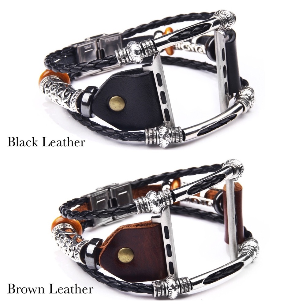 Beaded Braided Leather Watchband for Apple - Picture 3 of 16